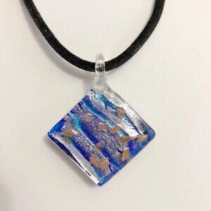 Diamond Glass Pendant Necklace Dark Blue